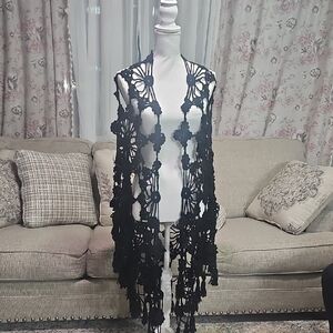 Elegant Black Crochet Women's Shawl